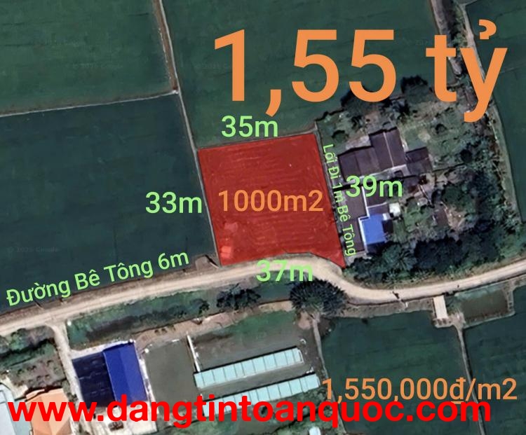 Bán lô đất lúa chuyển thổ đường bê tông 6m giá 1,55 tỷ