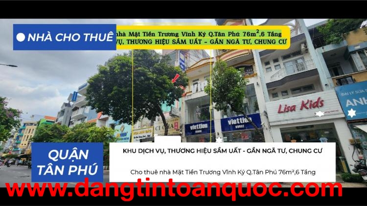 Cho thuê nhà Mặt Tiền Trương Vĩnh Ký Q.Tân Phú 76m²,6Tầng, 29Triệu - KHU THƯƠNG HIỆU