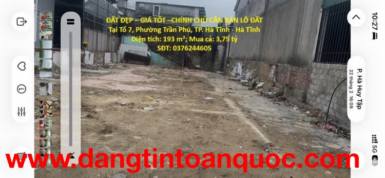 ĐẤT ĐẸP – GIÁ TỐT –CHÍNH CHỦ CẦN BÁN LÔ ĐẤT Tại Tổ 7, Phường Trần Phú, TP. Hà Tĩnh - Hà Tĩnh