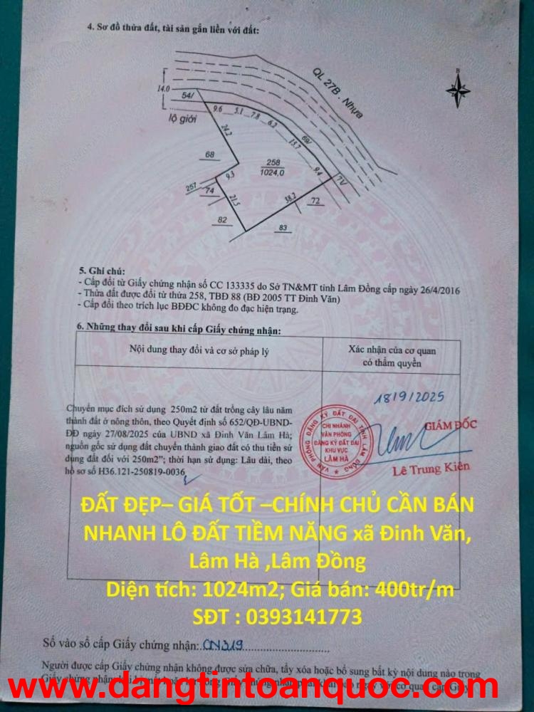 ĐẤT ĐẸP– GIÁ TỐT –CHÍNH CHỦ CẦN BÁN NHANH LÔ ĐẤT TIỀM NĂNG xã Đinh Văn Lâm Hà ,Lâm Đồng