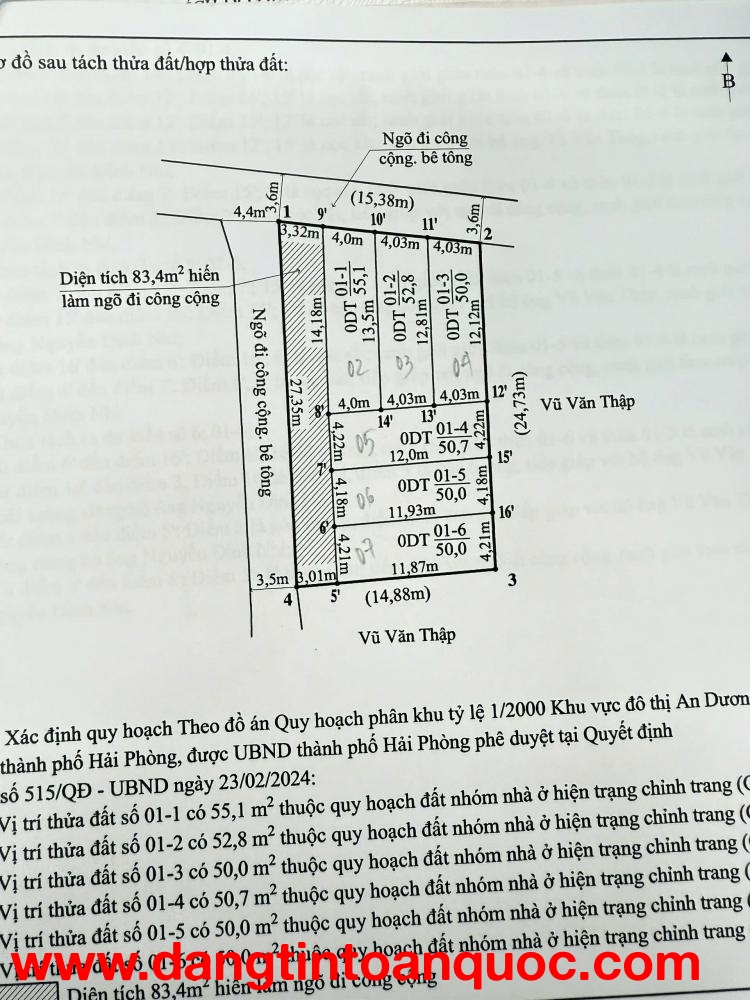 Cần bán 3 lô liền đường 4m Tự Lập, Đặng Cương - Giá 1,9x tỷ