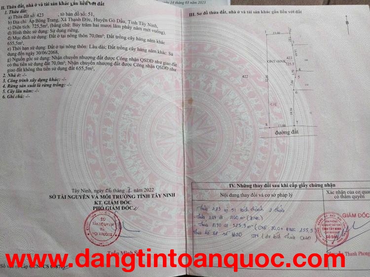 Lô đất Sổ hồng chính chủ gần chợ Thạnh Đức-Tây Ninh