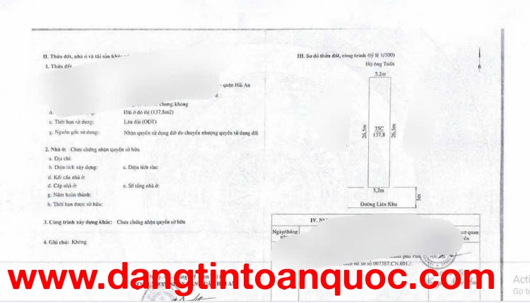 BÁN ĐẤT MẶT ĐƯỜNG THƯ TRUNG – VĂN CAO – HẢI AN – LÔ ĐẸP KINH DOANH – GIÁ TỐT