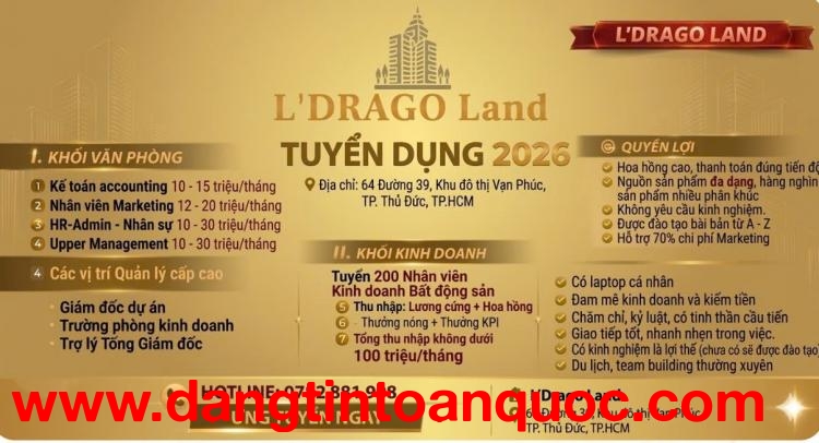 L’DRAGO LAND  - TUYỂN DỤNG NHÂN SỰ 2026