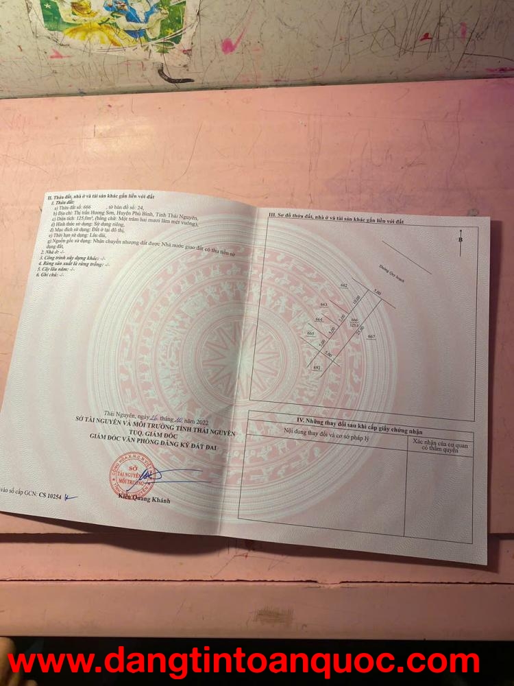 Mở Bán lô đất 125m2 ( full thổ cư) Tại Thị Trấn Hương Sơn - Phú Bình - Thái Nguyên