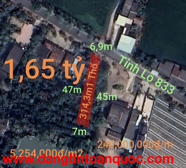 Bán lô đất thổ hai mặt tiền tỉnh lộ 833 giá 1,65 tỷ