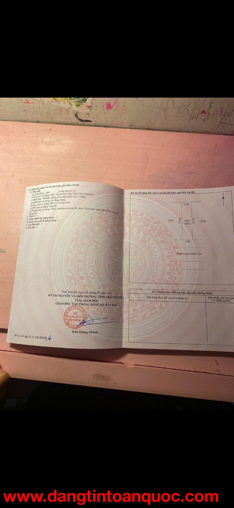 Bán lô đất Dom 5 Diện tích 100m2 Thuộc Khu Đấu Giá Hồng Tiến - Phổ Yên - Thái Nguyên.