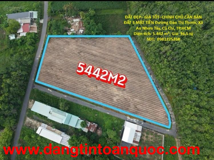 ĐẤT ĐẸP– GIÁ TỐT–CHÍNH CHỦ CẦN BÁN ĐẤT 3 MẶT TIỀN Đường Đào Thị Thơm, Xã An Nhơn Tây, Củ Chi, TP.HCM