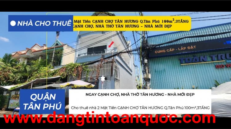 Cho thuê nhà 2 Mặt Tiền CẠNH CHỢ TÂN HƯƠNG Q.Tân Phú 100m²,3TẦNG, 20Triệu