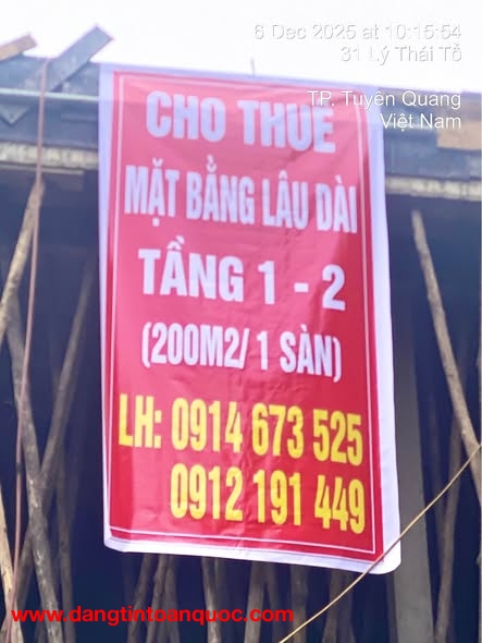 CHÍNH CHỦ CẦN  CHO THUÊ MẶT BẰNG KINH DOANH VỊ TRÍ ĐẸP – TRUNG TÂM TP TUYÊN QUANG