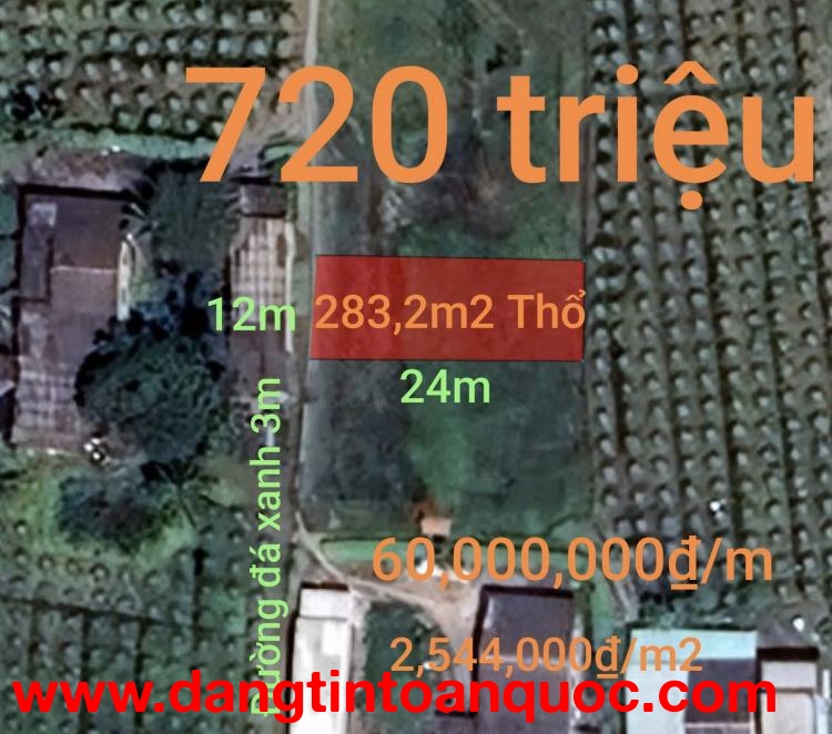 Bán thu hồi vốn lô đất thổ gần KCN Phú Ngãi Trị giá 720 triệu