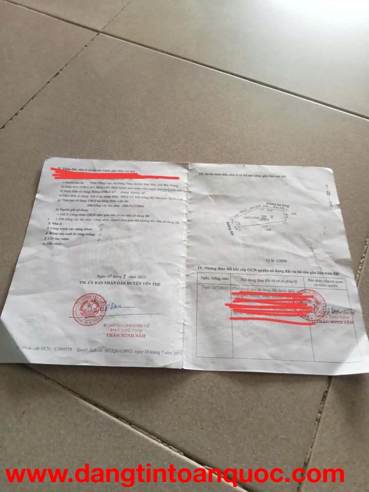 Bán lô đất 4598,4 m2 ( thổ cư 360m2) Tại Thôn Đồng Lạc – Xã Đồng Tâm – Yên Thế - Bắc Giang.