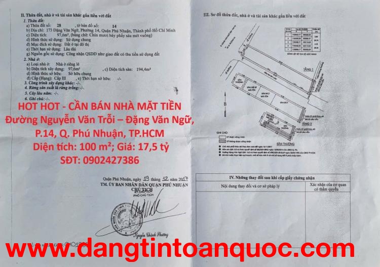 HOT HOT - CẦN BÁN NHÀ MẶT TIỀN Đường Nguyễn Văn Trỗi – Đặng Văn Ngữ, P.14, Q. Phú Nhuận, TP.HCM