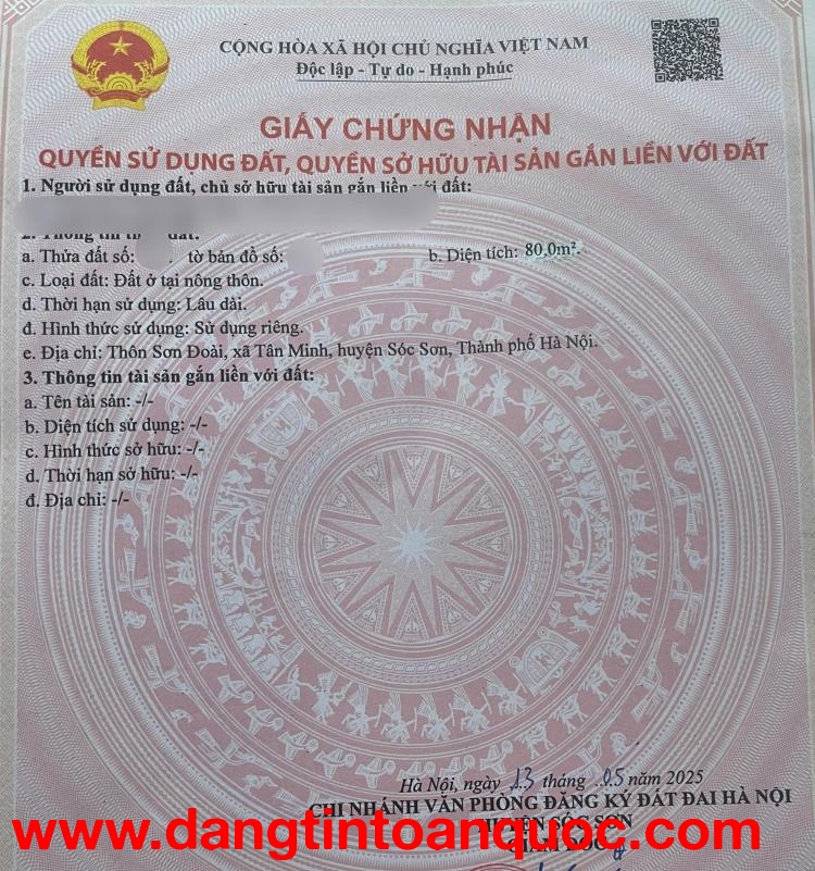 80m² SƠN ĐOÀI – SÓC SƠN  Ô TÔ ĐỖ CỬA – GIÁ RẺ GIẬT MÌNH