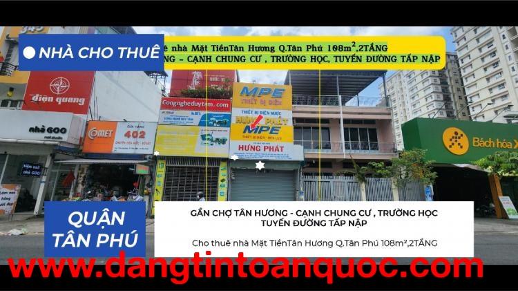 Cho thuê nhà Mặt TiềnTân Hương Q.Tân Phú 108m²,2TẦNG, 16Triệu