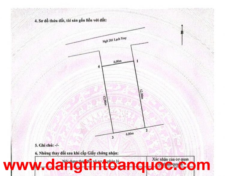BÁN ĐẤT 72M² NGÕ 201 LẠCH TRAY – NGÔ QUYỀN – MẶT TIỀN 6M – TẶNG NHÀ 2 TẦNG – GIÁ HƠN 4 TỶ