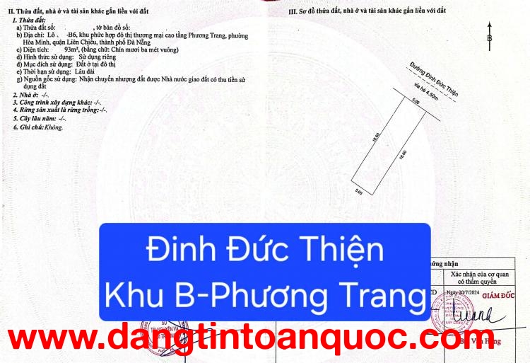 ????????BÁN ĐẤT ĐƯỜNG 7,5M ĐINH ĐỨC THIỆN - Khu B Phương Trang)