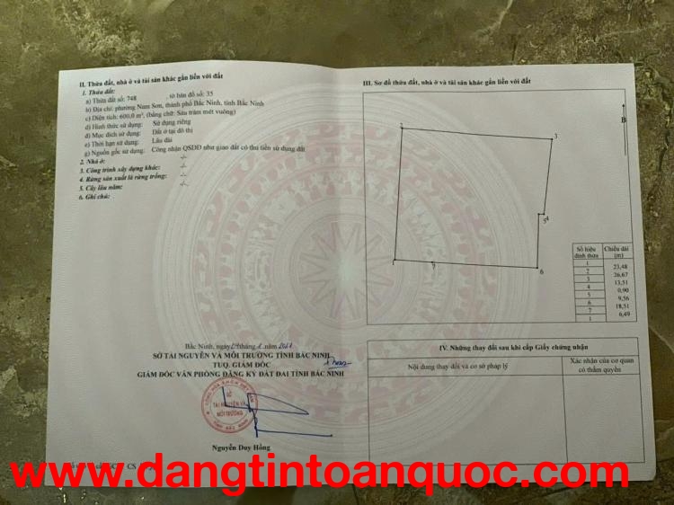 Chính Chủ Cần Bán Lô Đất 600m2 Ngõ 460 Tự Thôn, Phường Nam Sơn, TP Bắc Ninh