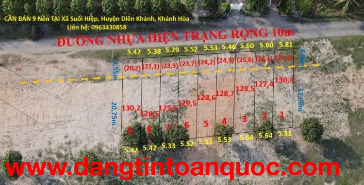 ĐẤT ĐẸP – GIÁ TỐT – CHÍNH CHỦ CẦN BÁN 9 Nền TẠI Xã Suối Hiệp, Huyện Diên Khánh, Khánh Hòa