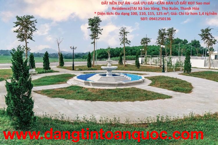 ĐẤT NỀN DỰ ÁN –GIÁ ƯU ĐÃI –CẦN BÁN LÔ ĐẤT KĐT Sao mai Residence)TẠI Xã Sao Vàng, Thọ Xuân, Thanh Hóa