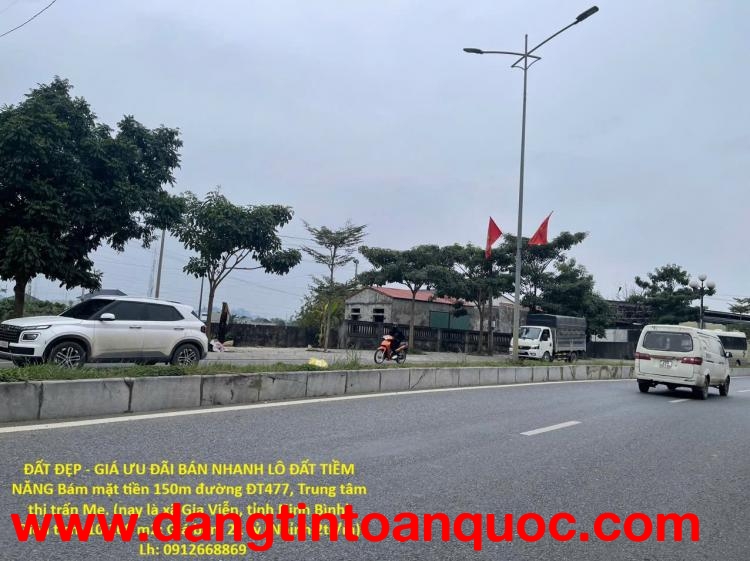 ĐẤT ĐẸP - GIÁ ƯU ĐÃI BÁN NHANH LÔ ĐẤT TIỀM NĂNG Bám mặt tiền 150m đường ĐT477, Trung tâm thị trấn Me