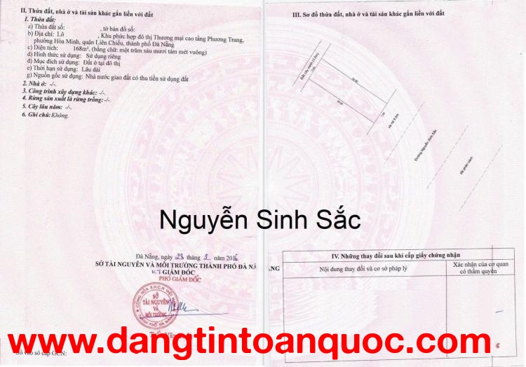 Bán đất MT đường Nguyễn Sinh Sắc - bên cạnh UBND Quận Liên Chiểu cũ