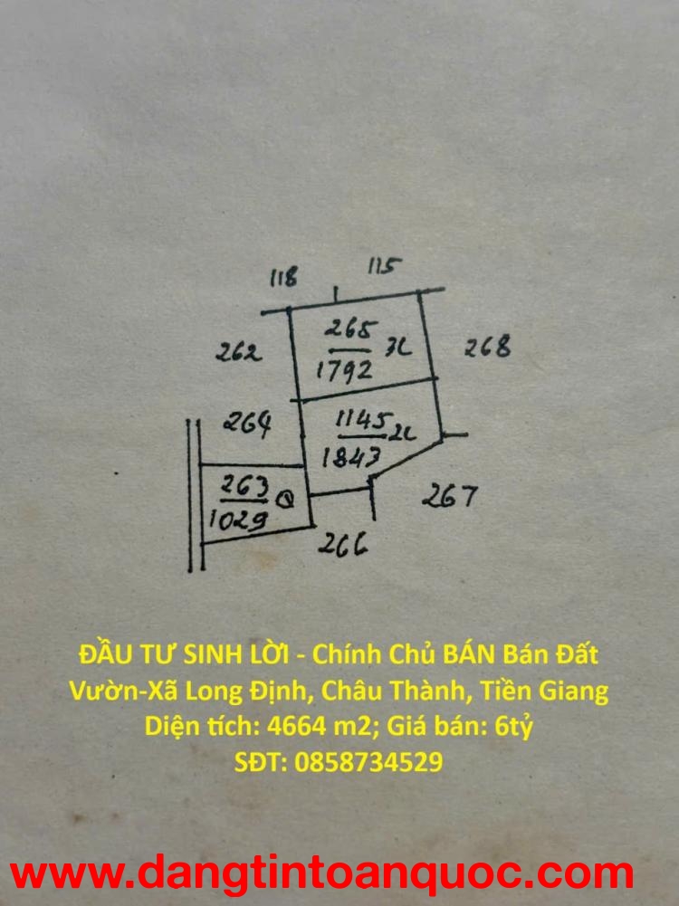 ĐẦU TƯ SINH LỜI - Chính Chủ BÁN Bán Đất Vườn-Xã Long Định, Châu Thành, Tiền Giang