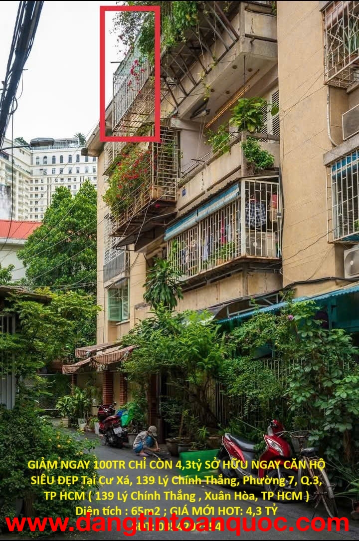 GIÁ TỐT NHẤT THIỆN CHÍ TỪ CHỦ, GIẢM NGAY 100TR CHỈ CÒN 4,3tỷ SỞ HỮU NGAY CĂN HỘ SIÊU ĐẸP Tại Q.3, TP