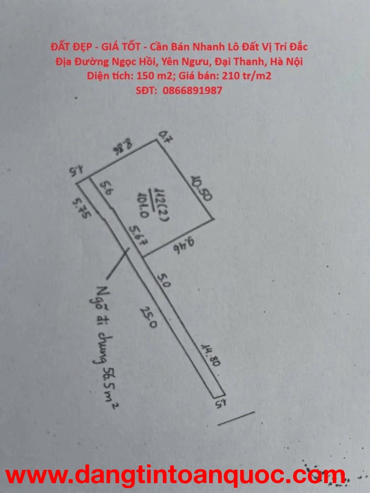 ĐẤT ĐẸP - GIÁ TỐT - Cần Bán Nhanh Lô Đất Vị Trí Đắc Địa Đường Ngọc Hồi, Yên Ngưu, Đại Thanh, Hà Nội
