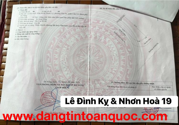 Bán đất GÓC 2 mặt tiền đường Lê Đình Kỵ & Nhơn Hoà 19