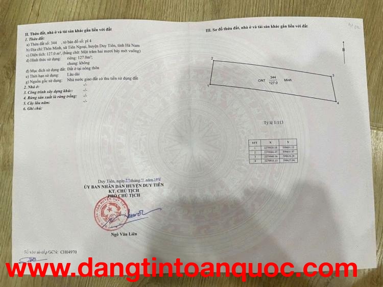 F0 duy nhất tại thôn Trung Liêu – xã Tiên Ngoại, siêu phẩm không có lô thứ 2