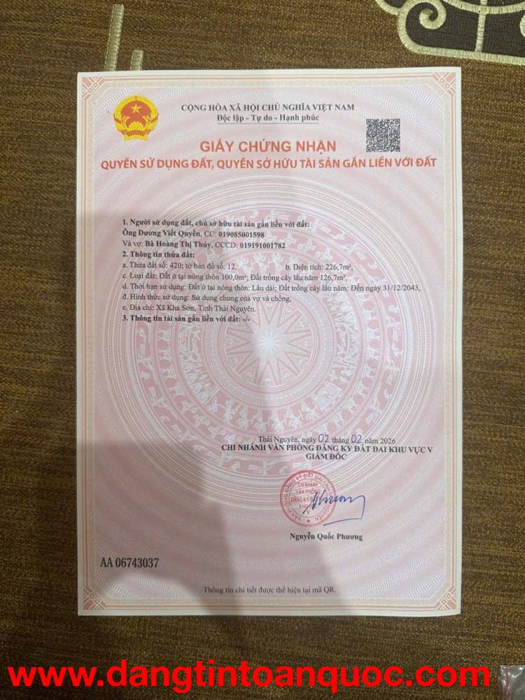 NHÀ ĐẸP GIÁ TỐT – CẦN BÁN ĐẤT MẶT TIỀN VÀNH ĐAI 5 – Xã Tân Đức, Phú Bình, Thái Nguyên