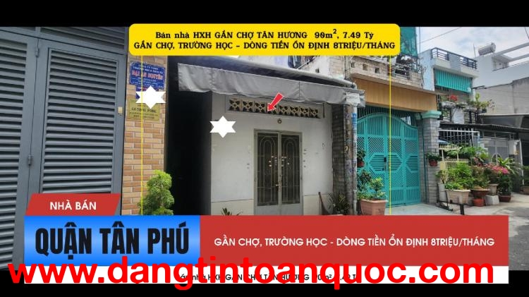 Bán nhà HXH Đỗ Thừa Luông 90m² - GẦN CHỢ TÂN HƯƠNG, 7.49Tỷ, DÒNG TIỀN 8TRIỆU/THÁNG