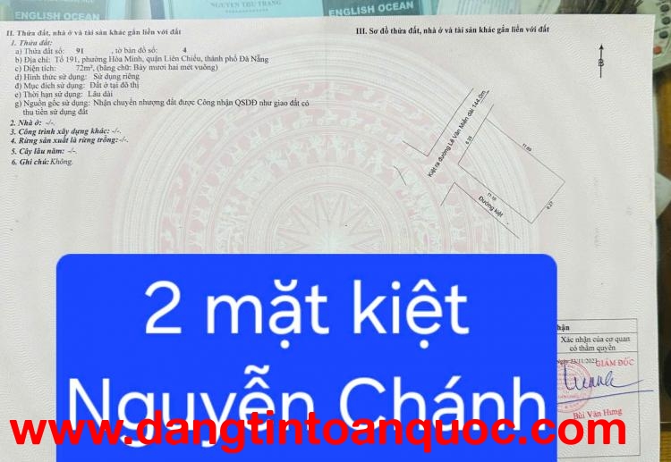 Bán đất Góc 2MK Ô TÔ tránh nhau K164 Nguyễn Chánh
