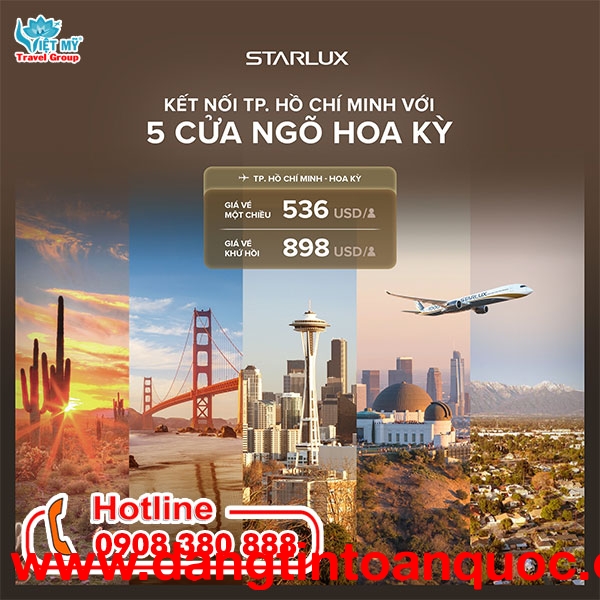 STARLUX AIRLINES ưu đãi vé đến 5 cửa ngõ của Mỹ