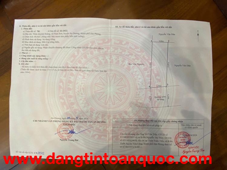 Bán đất 64,8m2 đường trục thôn Quỳnh Hoàng, Nam Sơn, AN Dương