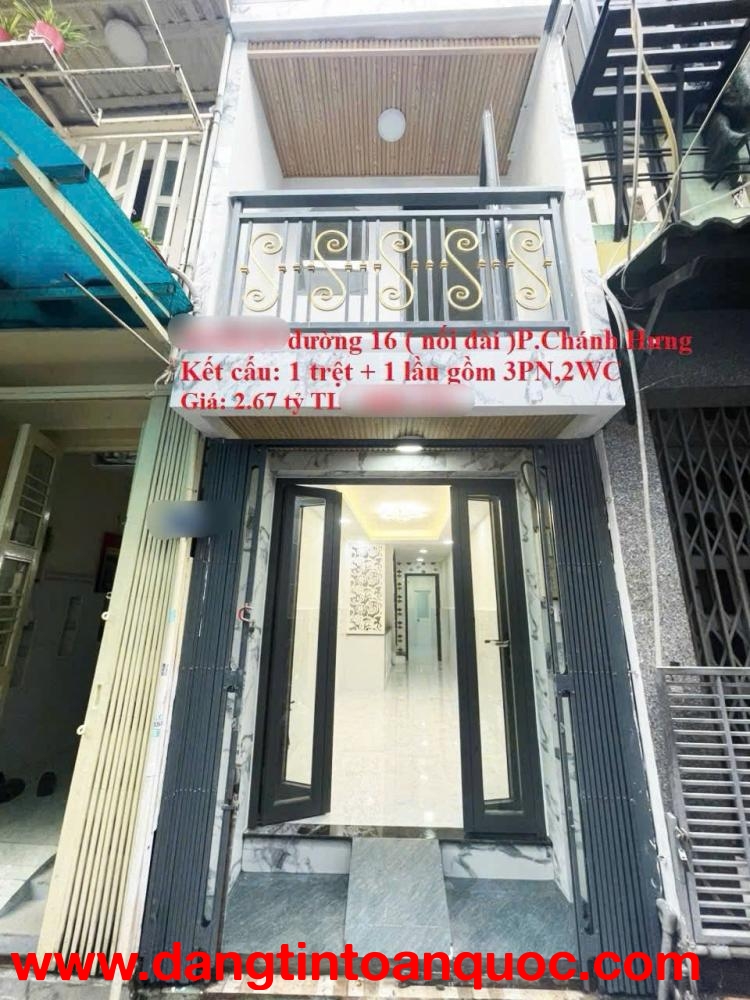 Nhà 2 tầng hẻm 23/ Đường 16 (nối dài) P.Chánh Hưng (P4 Q8 cũ ). Giá 2,67 tỷ TL