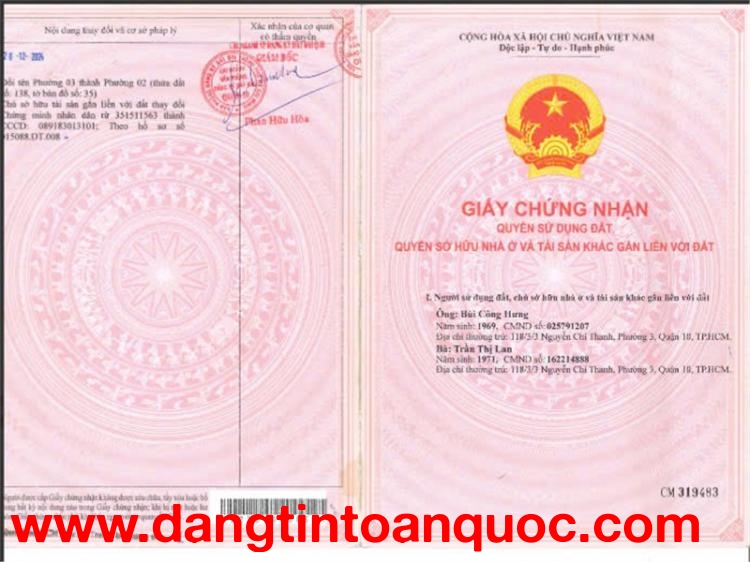 Ngân hàng BIDV thanh lý tài sản tại địa chỉ 118/3/3 đường Nguyễn Chí Thanh, Phường 02, Q 10, Tp.HCM