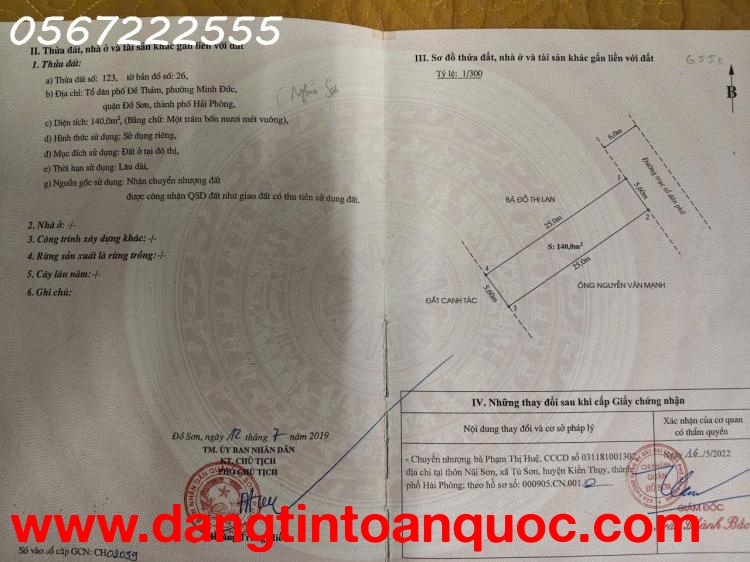 Bán đất TDP Đề Thám, Minh Đức, Đồ Sơn - Trục đường rộng 6m - ZALO 0567 222 555