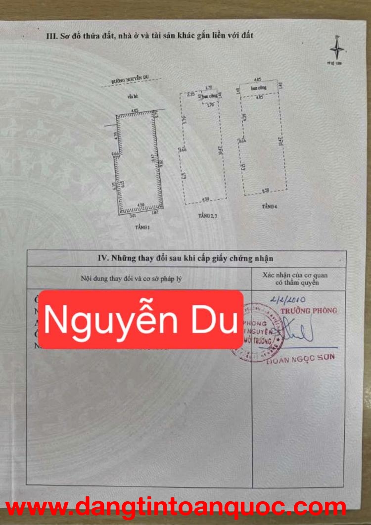 Bán nhà 4 tâng mặt tiền đường NGUYỄN DU - Gần sông Hàn