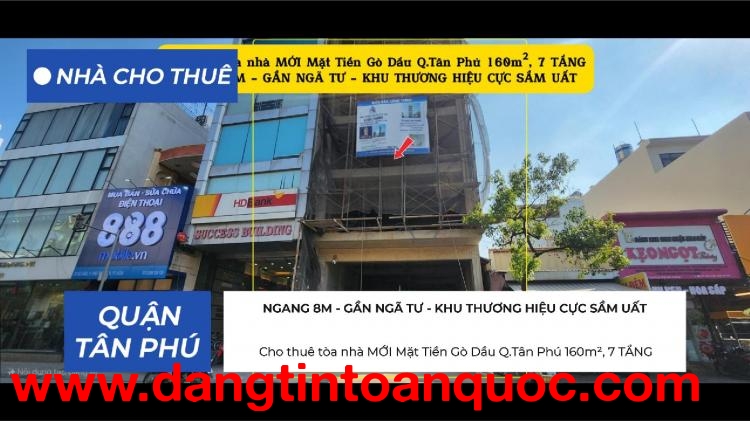 Cho thuê tòa nhà MỚI Mặt Tiền Gò Dầu Q.Tân Phú 160m²,7TẦNG - GẦN NGÃ TƯ