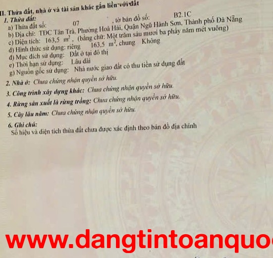 Bán đất biển GÓC 2MT đường 10,5m TÂN TRÀ & Nguyễn Bá Ngọc