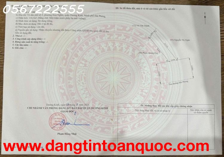 Bán đất Hòa Nghĩa, Dương Kinh - Mặt đường trục chính - ZALO 0567 222 555