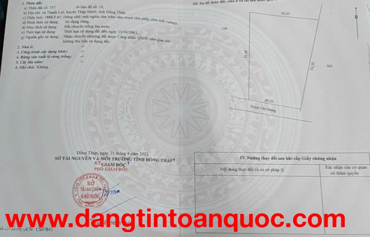 BÁN 2 LÔ ĐẤT THỔ CƯ + ĐẤT LÚA – MẶT TIỀN LỚN