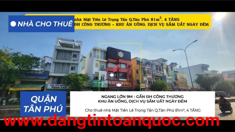Cho thuê nhà Mặt Tiền Lê Trọng Tấn Q.Tân Phú 81m²,4 TẦNG, 59Triệu - CẠNH ĐH CÔNG THƯƠNG