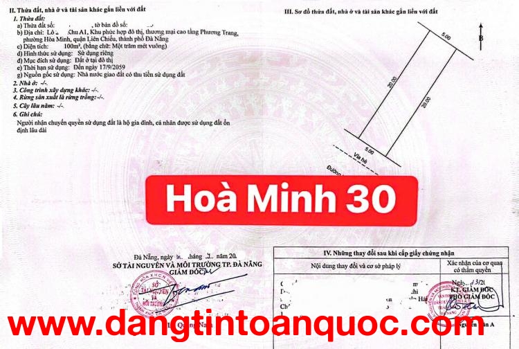 ????Chào bán lô ĐẤT ĐẸP, sát Góc Ngã 4 - Đường Hoà Minh 30 (A1 PHƯƠNG TRANG)