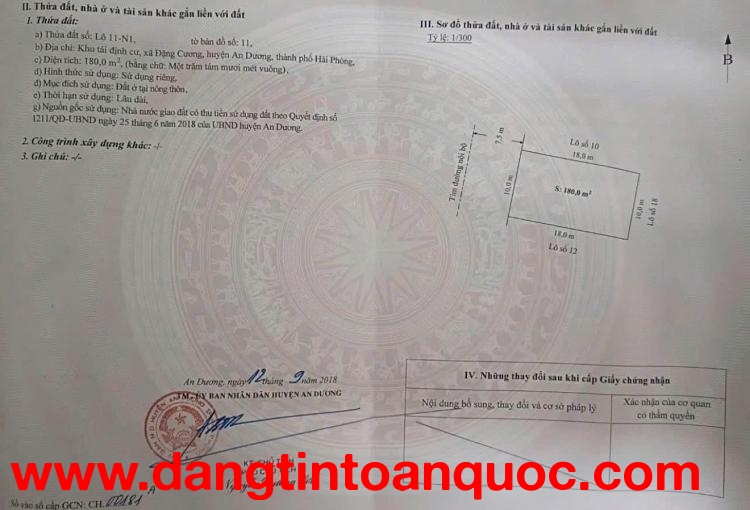 Bán đất ngang 10m trục chính TĐC Thành Công, Đặng Cương, An Dương