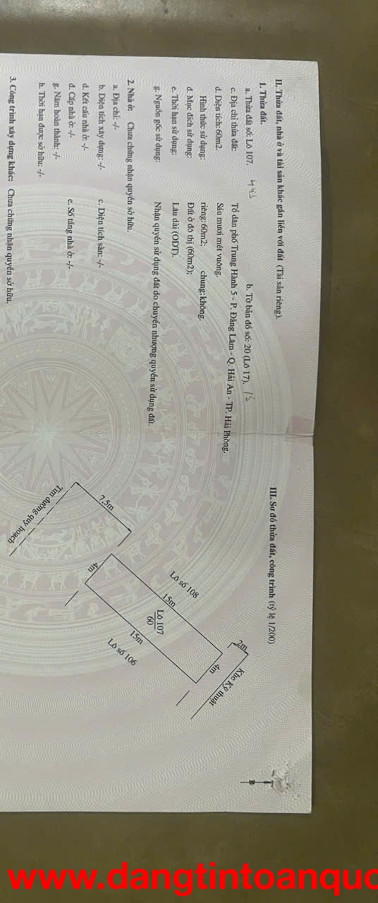 BÁN 2 LÔ ĐẤT MẶT ĐƯỜNG BẾN LÁNG – GẦN LÔ 17 LÊ HỒNG PHONG – GIÁ 99TR/M²