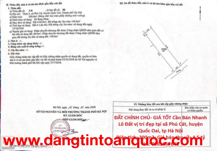 ĐẤT CHÍNH CHỦ- GIÁ TỐT Cần Bán Nhanh Lô Đất vị trí đẹp tại huyện Quốc Oai, tp Hà Nội