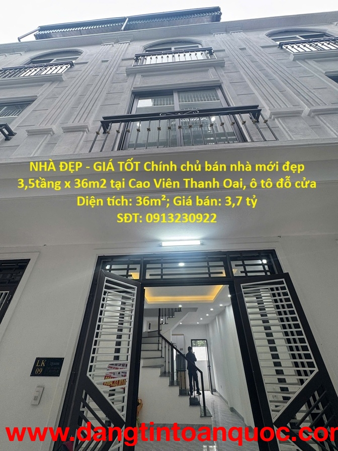 NHÀ ĐẸP - GIÁ TỐT Chính chủ bán nhà mới đẹp 3,5tầng x 36m2 tại Cao Viên Thanh Oai, ô tô đỗ cửa